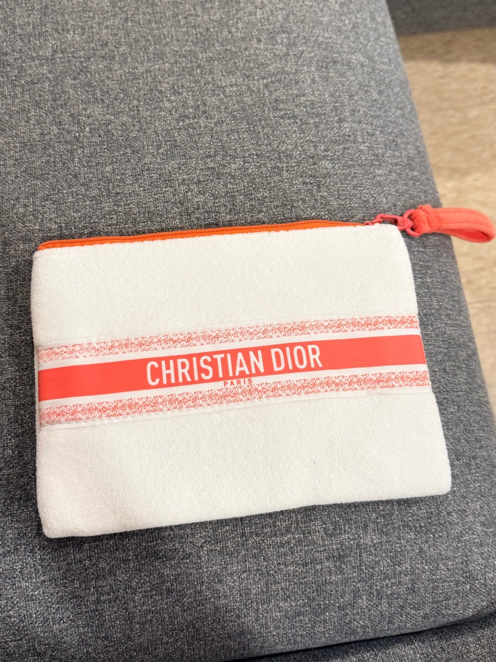 Dior GWP White and Coral Strip Canvas Pouch